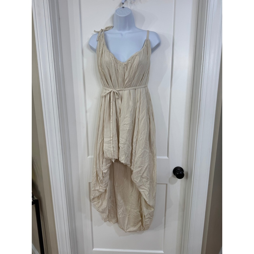 Joyfolie Maple Dress Ecru Cream High Low Boho Gauze Tie Strap XS S NEW